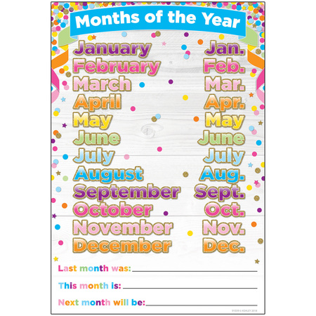 ASHLEY PRODUCTIONS Smart Poly Chart, 13in x 19in, Confetti Months of the Year 91039